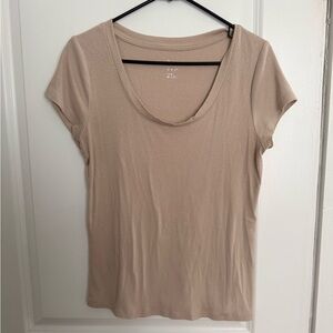 a new day Women's Short Sleeve Scoop Neck Top in Beige
